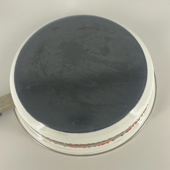 2/$20 Vintage Enamel Cook Wear Pan Floral Red Lid Mid Century Modern MCM Skillet - Picture 3 of 7